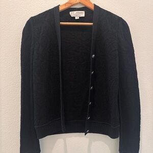 St. John Women’s Black Floral Buttons Long Sleeve Knit Cardigan Sweater Size 4